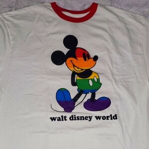 Disney Adult XL Mickey Mouse Rainbow Pride Ringer Tee